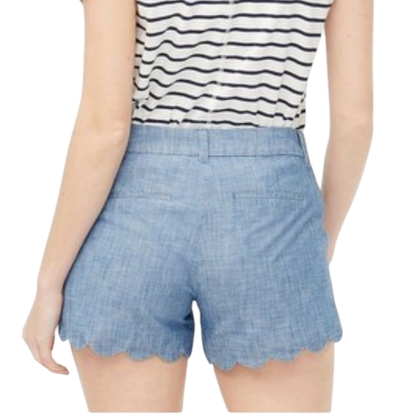 J. Crew Chambray Scalloped Hem Cotton Chino Style Shorts Size 0 - Picture 2 of 8